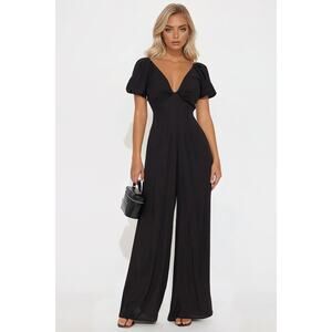 Prim Puff Sleeve Jumpsuit - Black - Size S